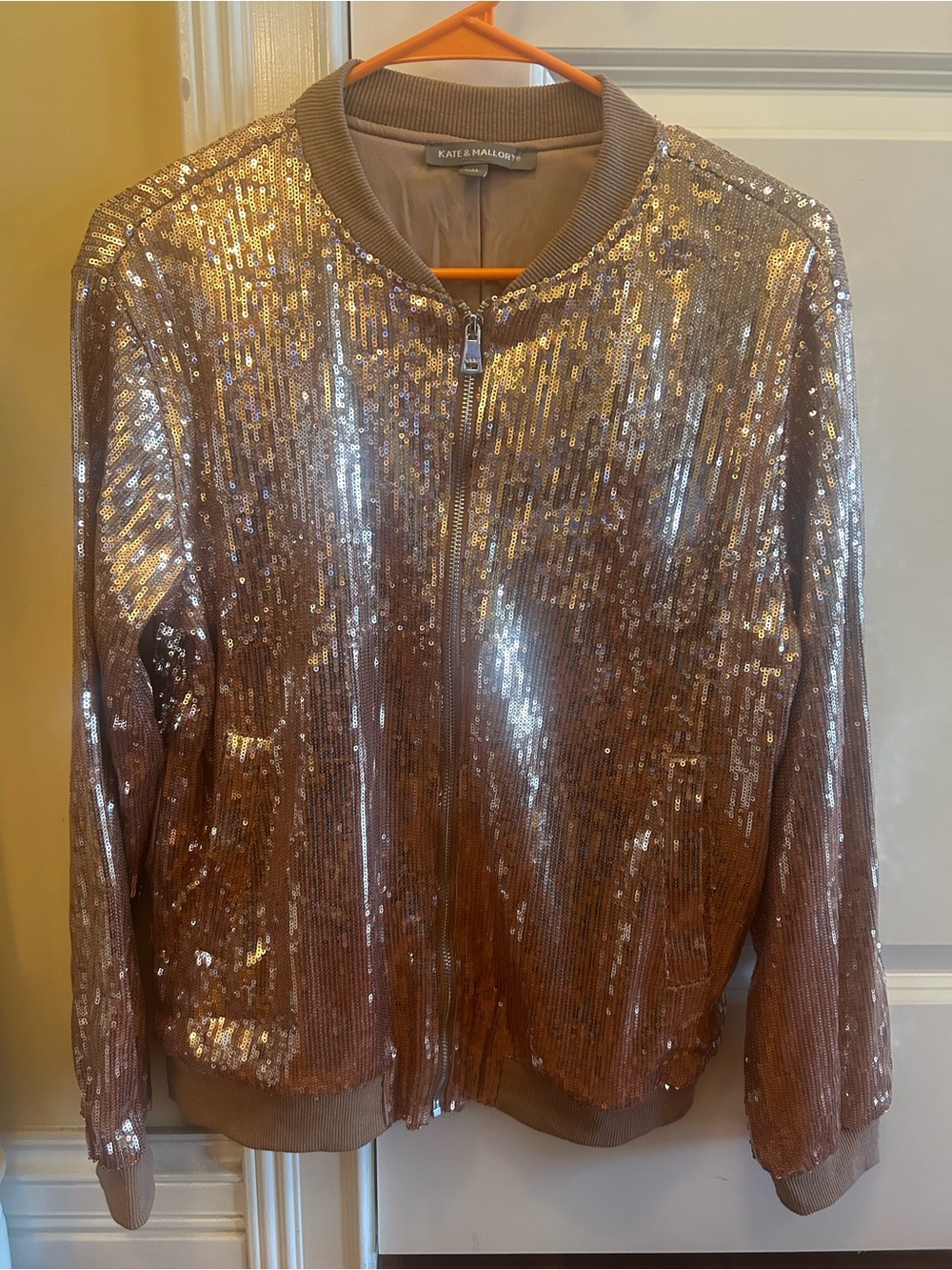 Kate & Mallory Rose Gold Sequin Bomber Jacket